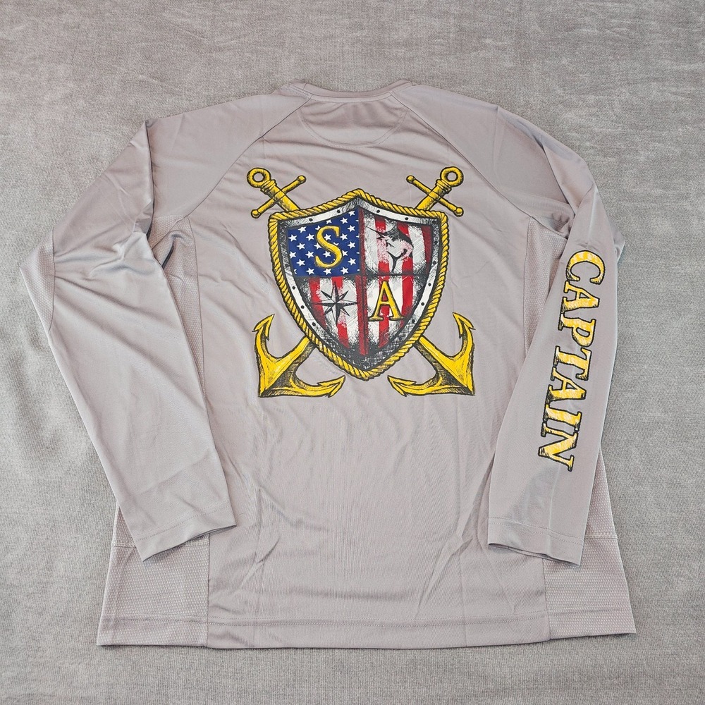 SA Company Shirt Mens Mesh Gray Long Sleeve Performance Fishing Medium Captain